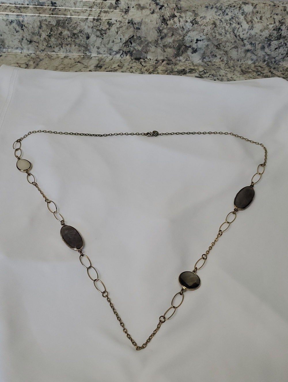 Gold Chain Necklace with Gray Stone Accents